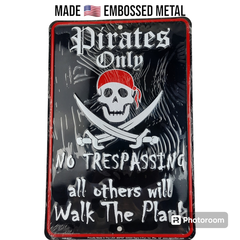 Pirate Only Parking Metal Sign 12x8 Flag Jolly Roger Goonies Wall Decor Gift
